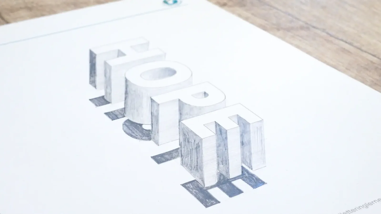 3D-Buchstaben mit Schattierung und Illusionseffekten auf Papier