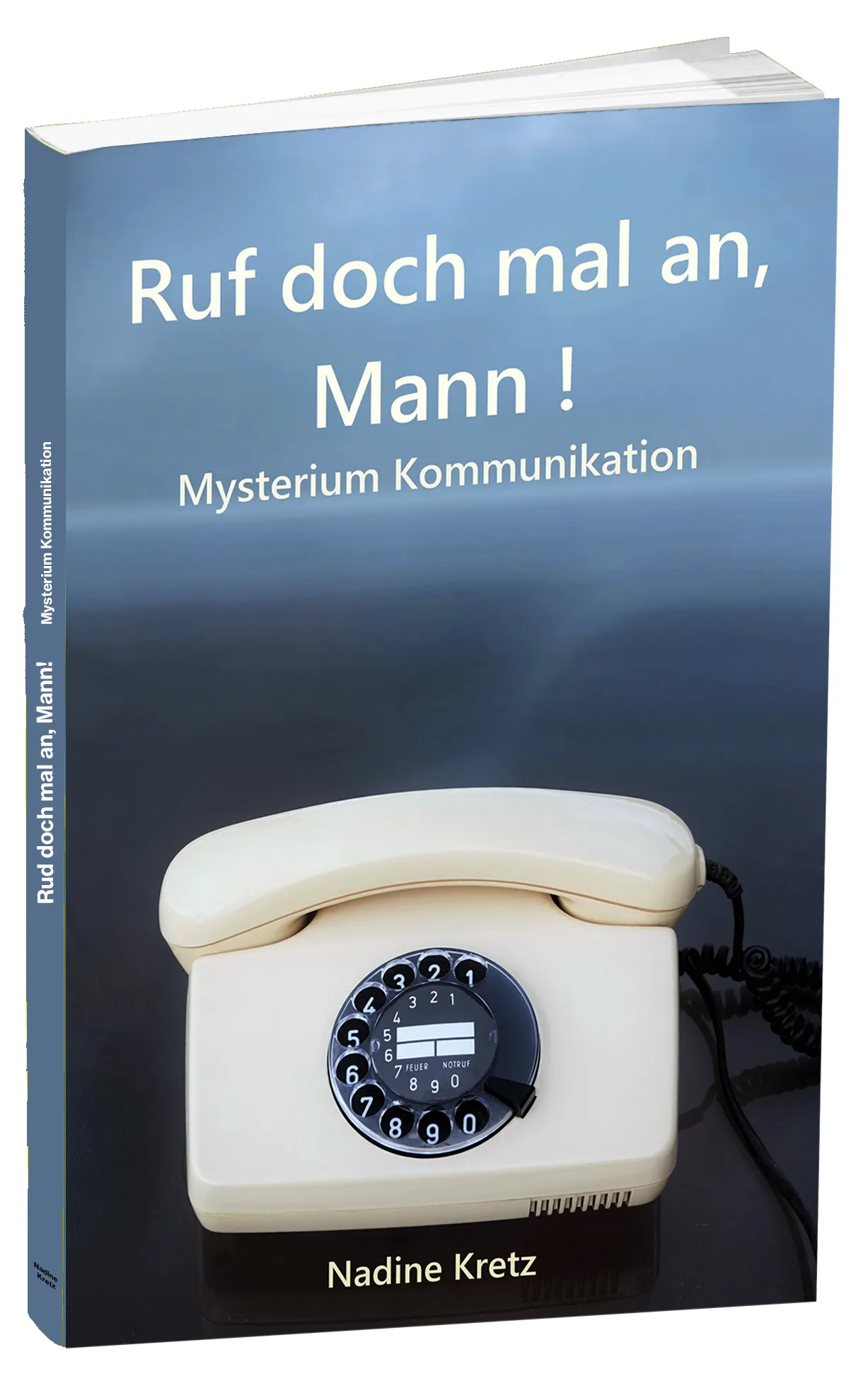 Buchcover Ruf doch mal an, Mann mit blauem Farbverlauf und Telefonmotiv