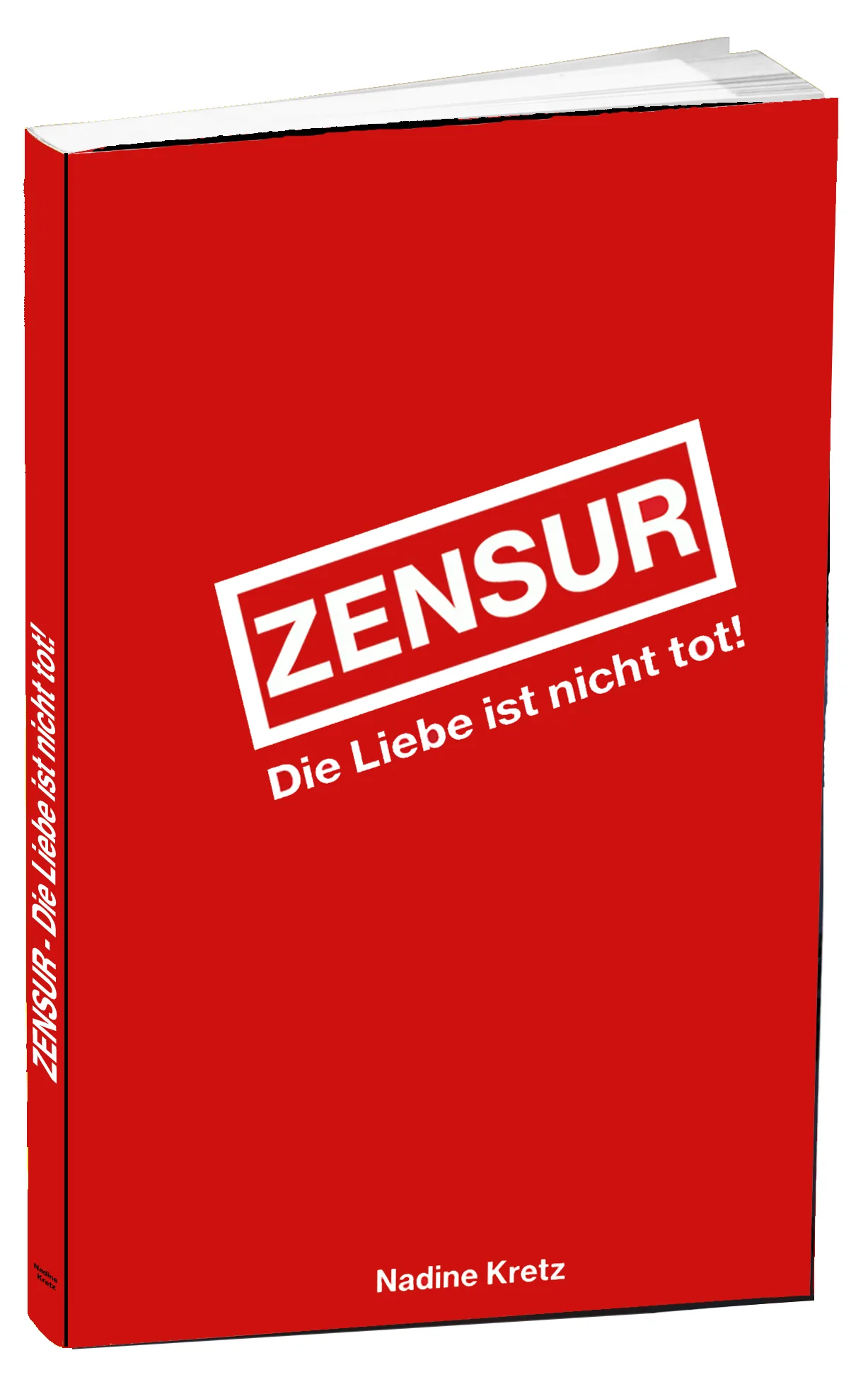 Buchcover ZENSUR mit weißem Stempel auf rotem Hintergrund