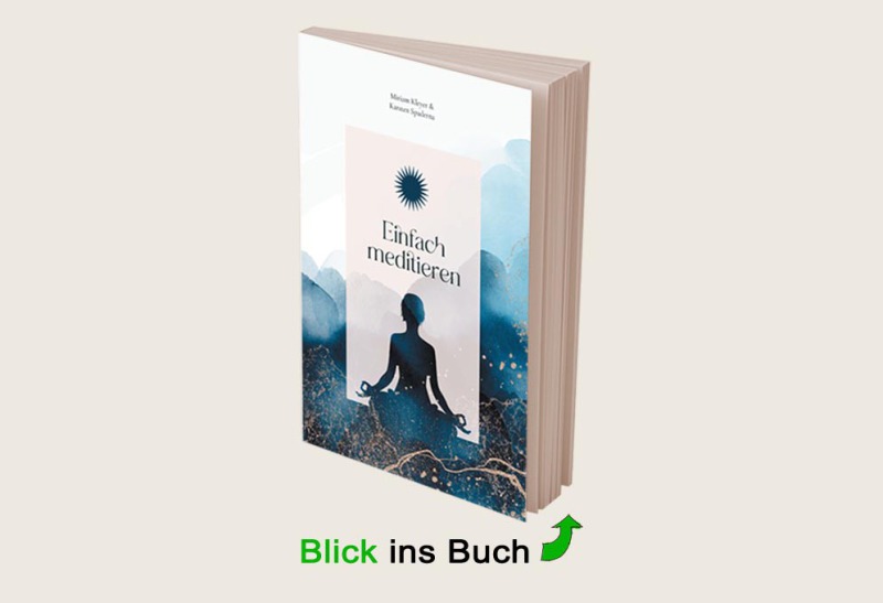 5 Angeleitete Meditationen – Hörübungen zur inneren Ruhe 6 Buch Mockup Einfach meditieren von Miriam Kleyer und Karsten Spaderna mit meditierender Silhouette