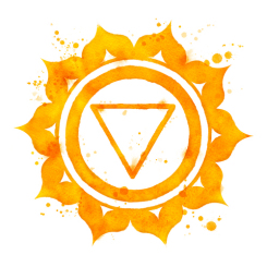 Chakra-Symbol Manipura in Gelb-Orange mit Dreieck-Form