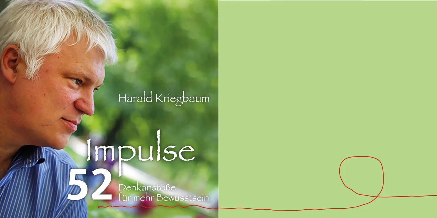 Hero-Image mit Porträt Harald Kriegbaum und Buchtitel '52 Impulse' auf grünem Hintergrund
