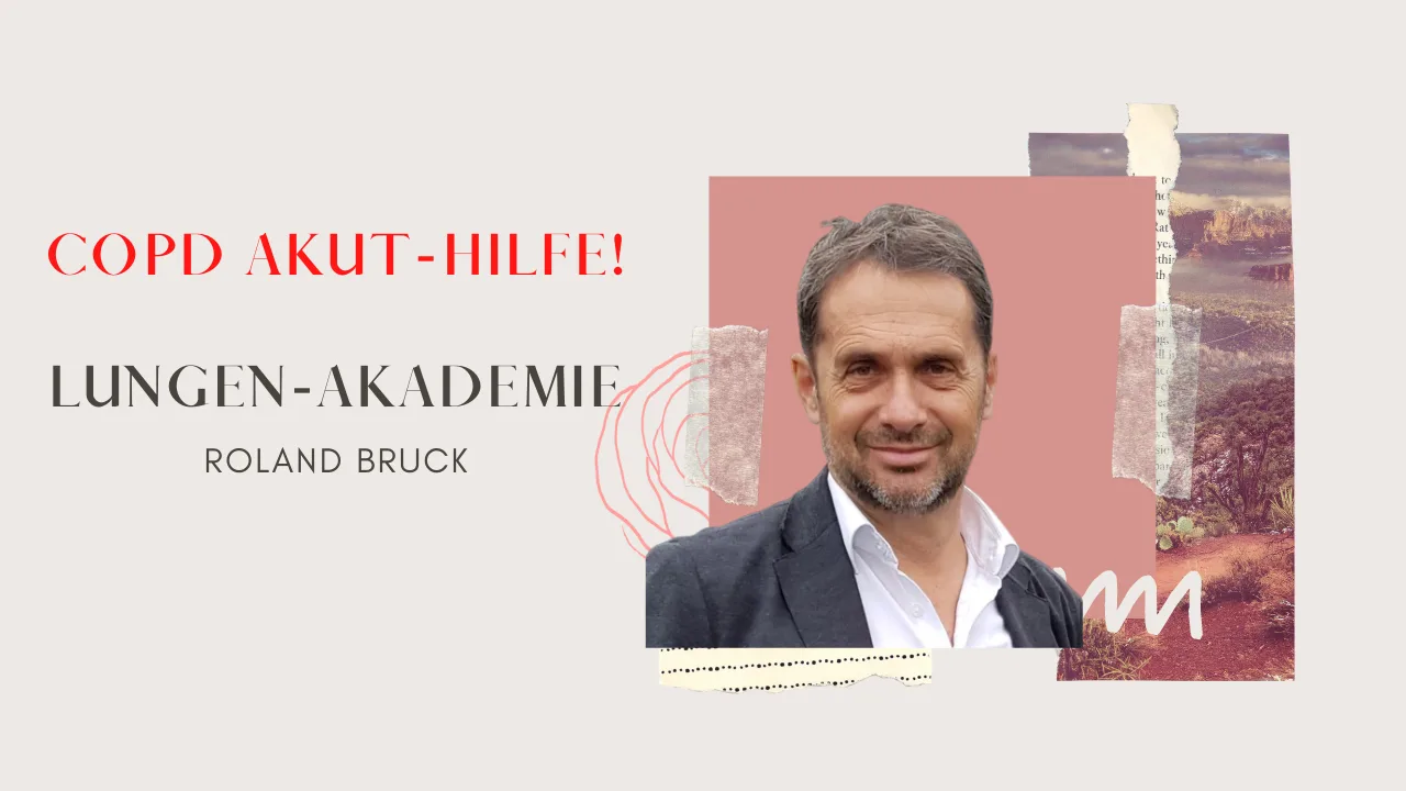 COPD Akut-Hilfe Lungen-Akademie Roland Bruck Präsentation mit Mann und Landschaftsbildern