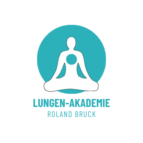 Lungen-Akademie Logo mit Meditationsfigur in Türkis, Roland Bruck Branding