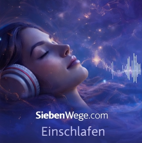 Galerie-Bild mit Frau mit Kopfhörern und Waveform-Grafik, SiebenWege.com Einschlafen