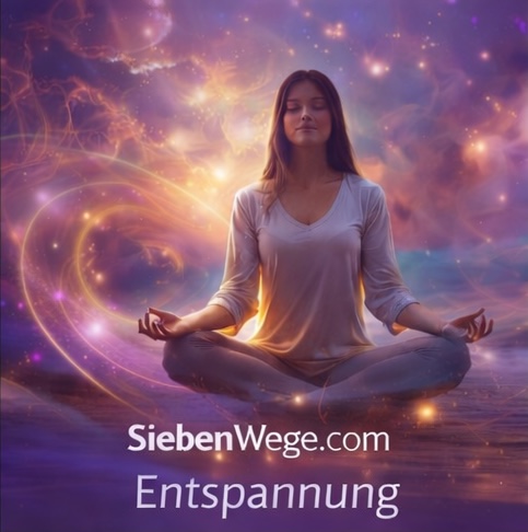 Galerie-Bild mit meditierender Frau und leuchtender Energie-Spirale, SiebenWege.com Entspannung
