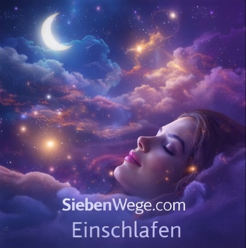 Galerie-Bild mit schlafender Frau unter Mond und Sternen, SiebenWege.com Einschlafen