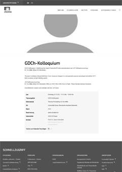 Screenshot GDCh-Kolloquium Seite mit Veranstaltungsinformationen und Icon
