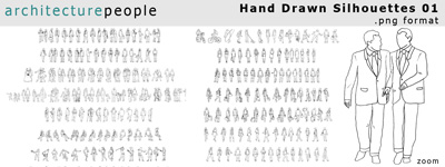 Hand gezeichnete Architektur-Menschen Silhouetten Sammlung mit Einzelfiguren und Gruppen