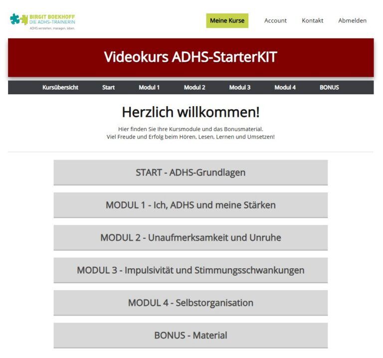 ADHS-StarterKIT – Einsteiger-Videokurs zu ADHS von Birgit Boekhoff