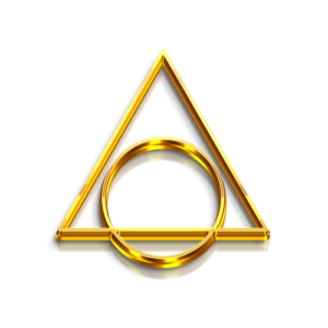 Goldendes Dreieck mit Wassertropfen-Symbol, esoterisches Geometrie-Logo