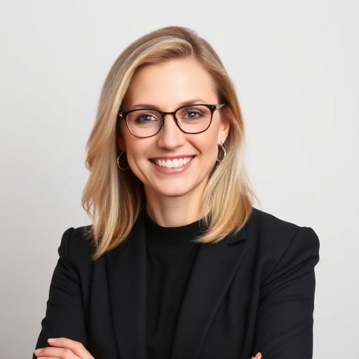 Affiliate Helden – In 3 Tagen zum Affiliate-System von Ralf Schmitz 4 Profilbild einer Frau mit Brille in schwarzem Blazer, Kursabsolvent