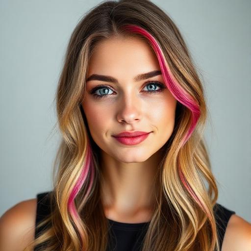 Affiliate Helden – In 3 Tagen zum Affiliate-System von Ralf Schmitz 5 Profilbild einer Frau mit rosafarbenem Haarstreifen und dunklem Top