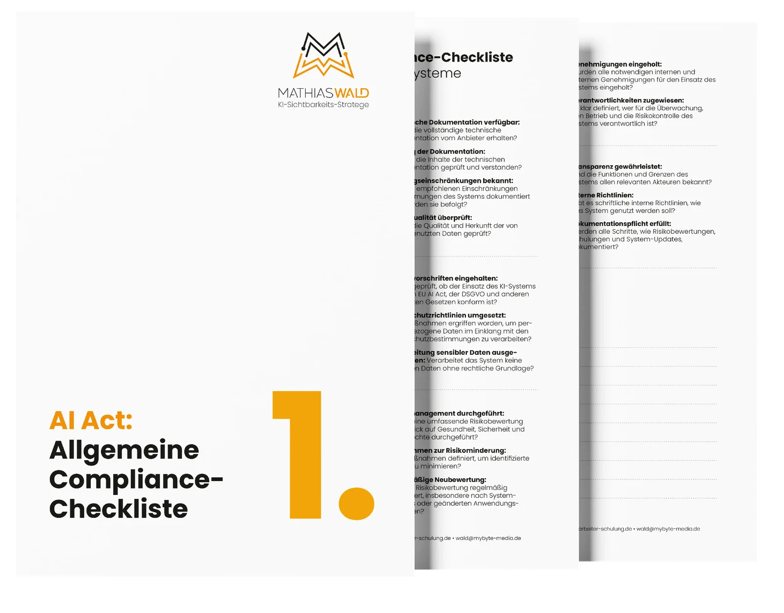 AI Act Allgemeine Compliance-Checkliste Vorschau mit Mathias Wald Logo und Fragenkatalog