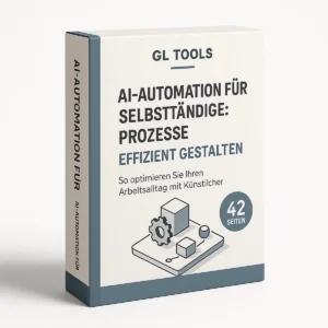 Produktbox "AI-Automation für Selbständige: Prozesse effizient gestalten" von GL Tools mit Zahnrad-Illustration und 42 Seiten