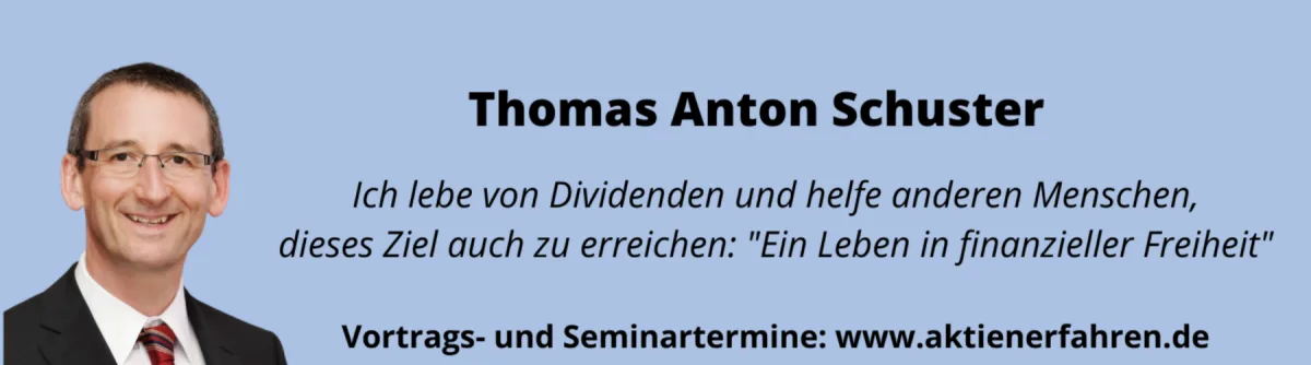 Kanalbild mit Thomas Anton Schuster, Porträt und Text zu dividendenbasierter finanzieller Freiheit