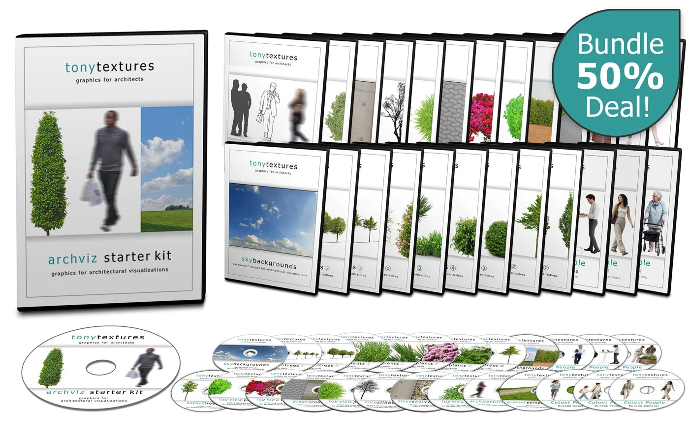 Tonytextures ArchViz Starter Kit Bundle 50% Deal mit Produktbox, DVD und Paketen