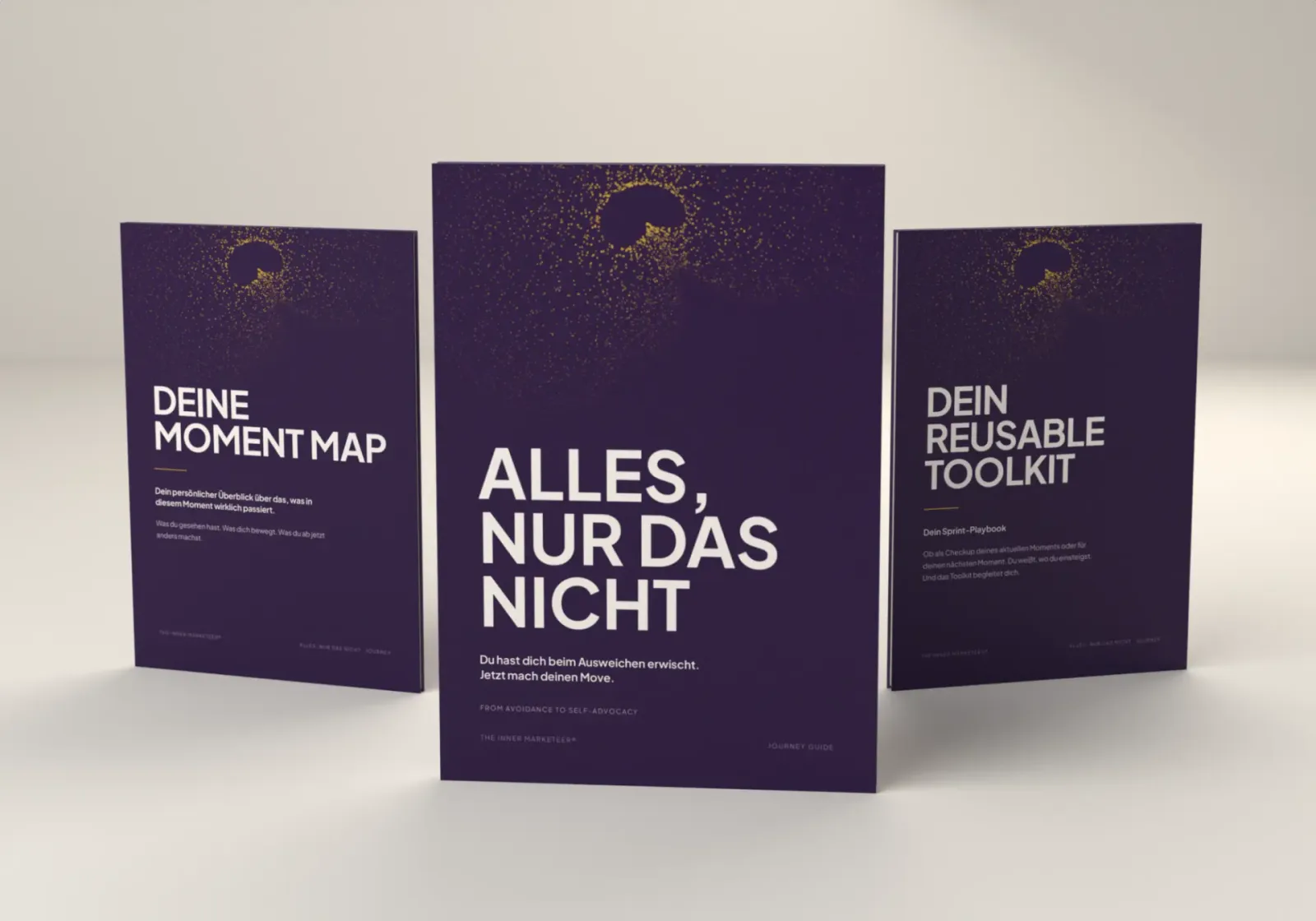 Komplettes Produktset mit Journey Guide, Moment Map und Reusable Toolkit in dunkelviolett