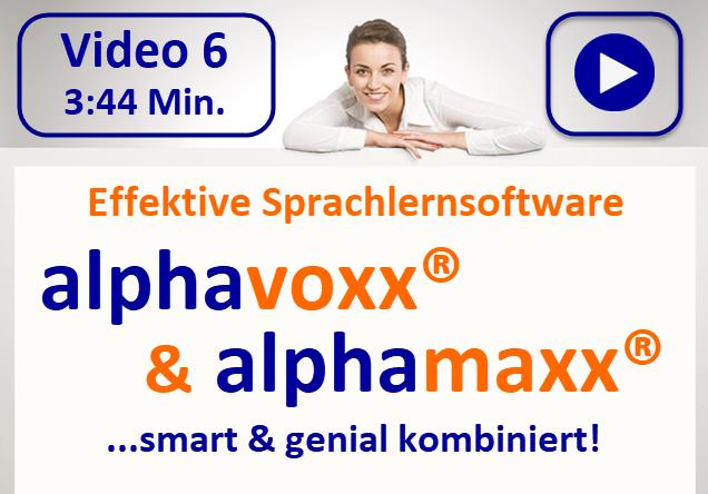 Videostandbild mit Frau und Textoverlay zur Kombination alphavoxx und alphamaxx, 3:44 Min.