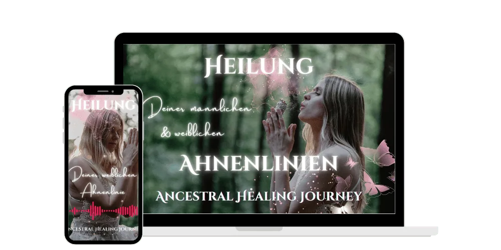 Multi-Device-Galerie mit iPhone, Laptop und Tablet, zeigt Ancestral Healing Journey Branding und Hero-Grafik