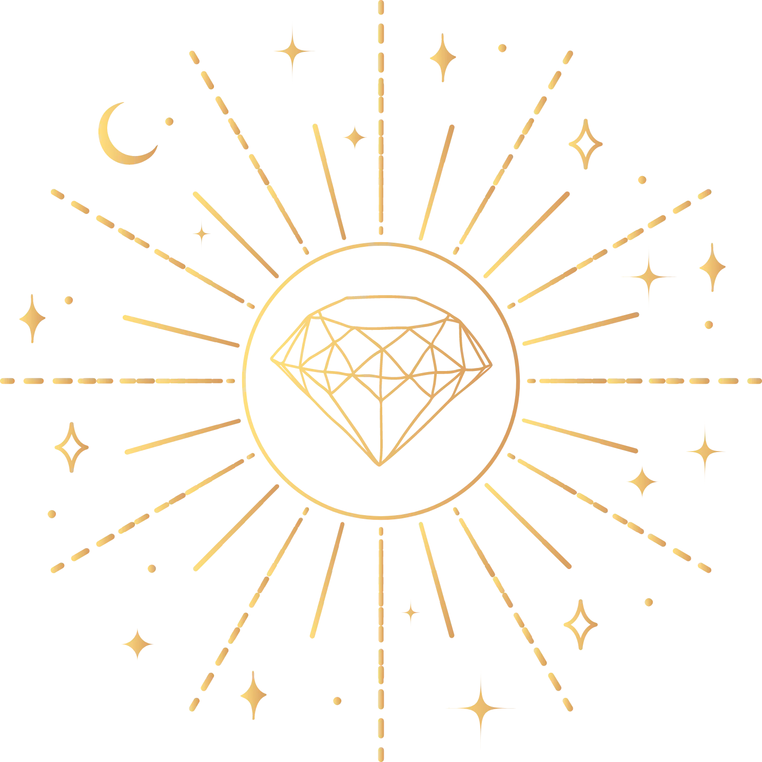Goldenes Diamant-Symbol mit Sonne und Sternen, Podcast-Cover Zurück zu Dir