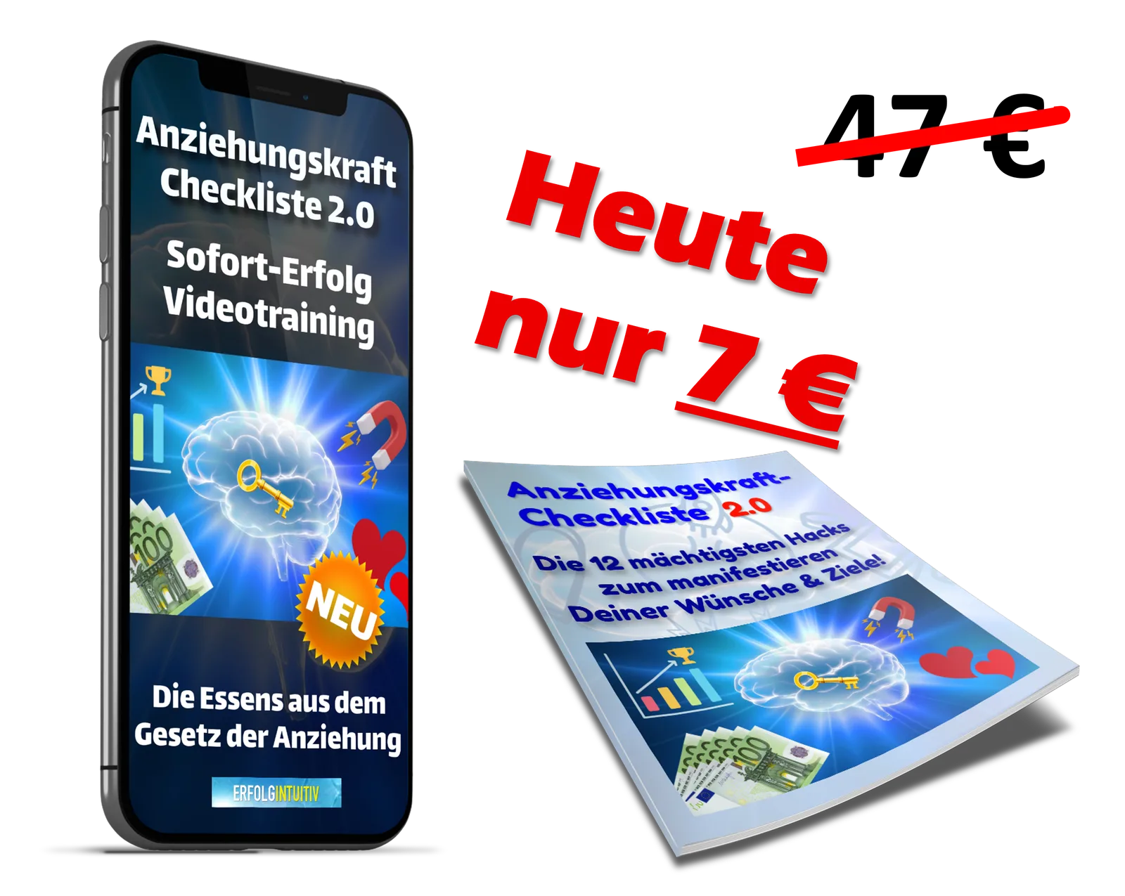 Anziehungskraft-Videotraining 2.0 Produktmockup mit Rabatt dunkel