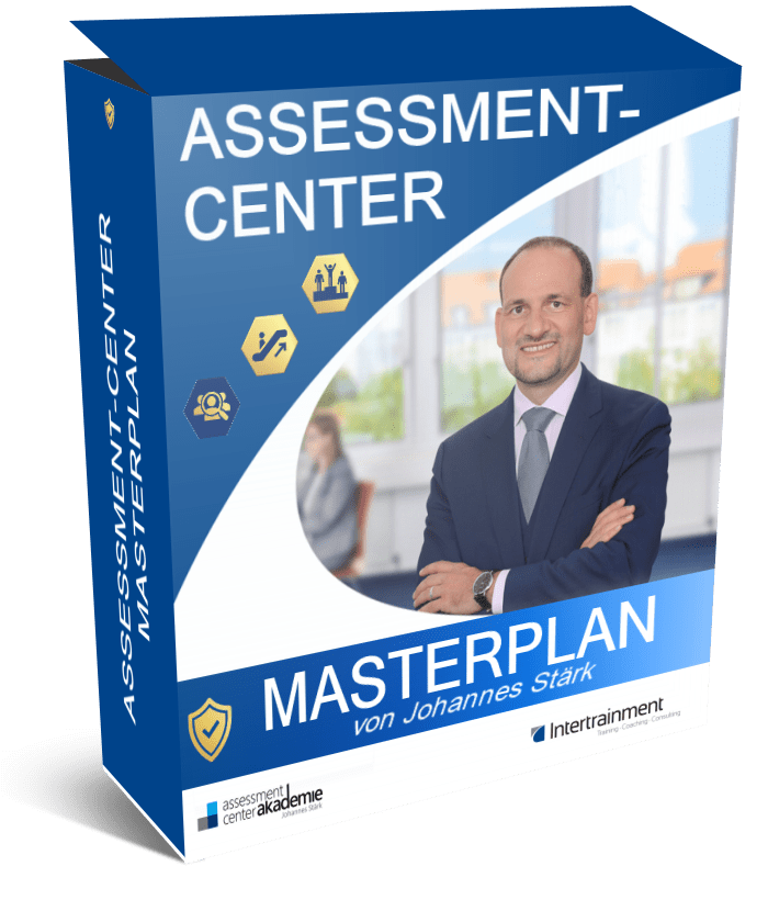Assessment-Center-Masterplan Produktbox von Johannes Stärk mit Portrait eines Geschätsmannes