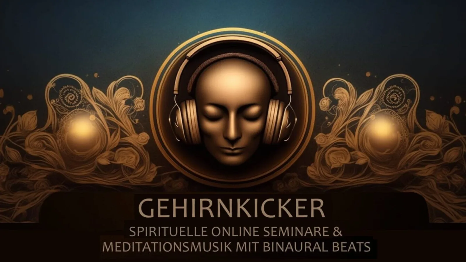 Goldenes Kopfhörersymbol mit Verzierungen – Gehirnkicker Meditationsmusik