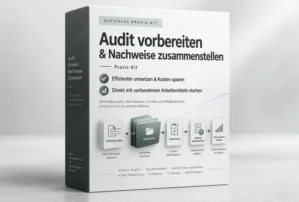 Audit Readiness Praxis-Kit Produktbox mit Audit-Workflow-Grafik