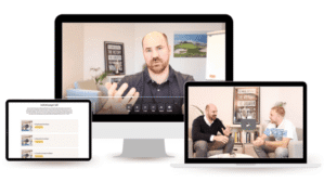 Mockup mehrerer Geräte zeigt Videokurs-Interface mit Stefan Kloppe, Laptop, Tablet und Smartphone