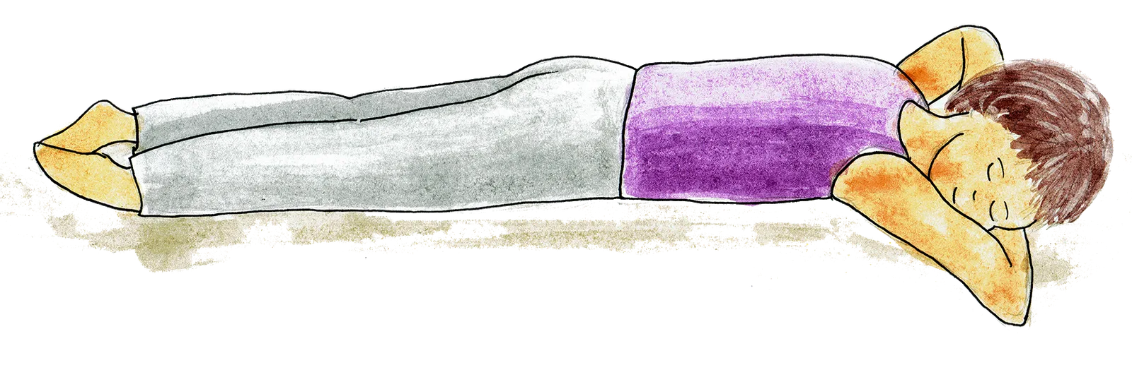 Illustration eines Kindes in Bauchlage mit entspannter Körperhaltung