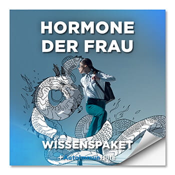 Wissenspacket "Hormone der Frau" mit Frau und abstraktem Hormon-Symbol