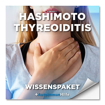 Wissenspacket "Hashimoto Thyreoiditis" mit Frau und Halsbereich