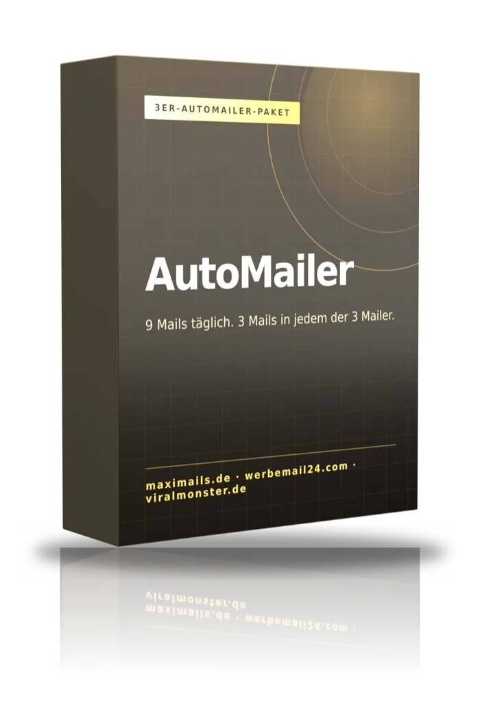 AutoMailer 3er-Paket Produktschachtel mit grauem Design und goldenen Linien