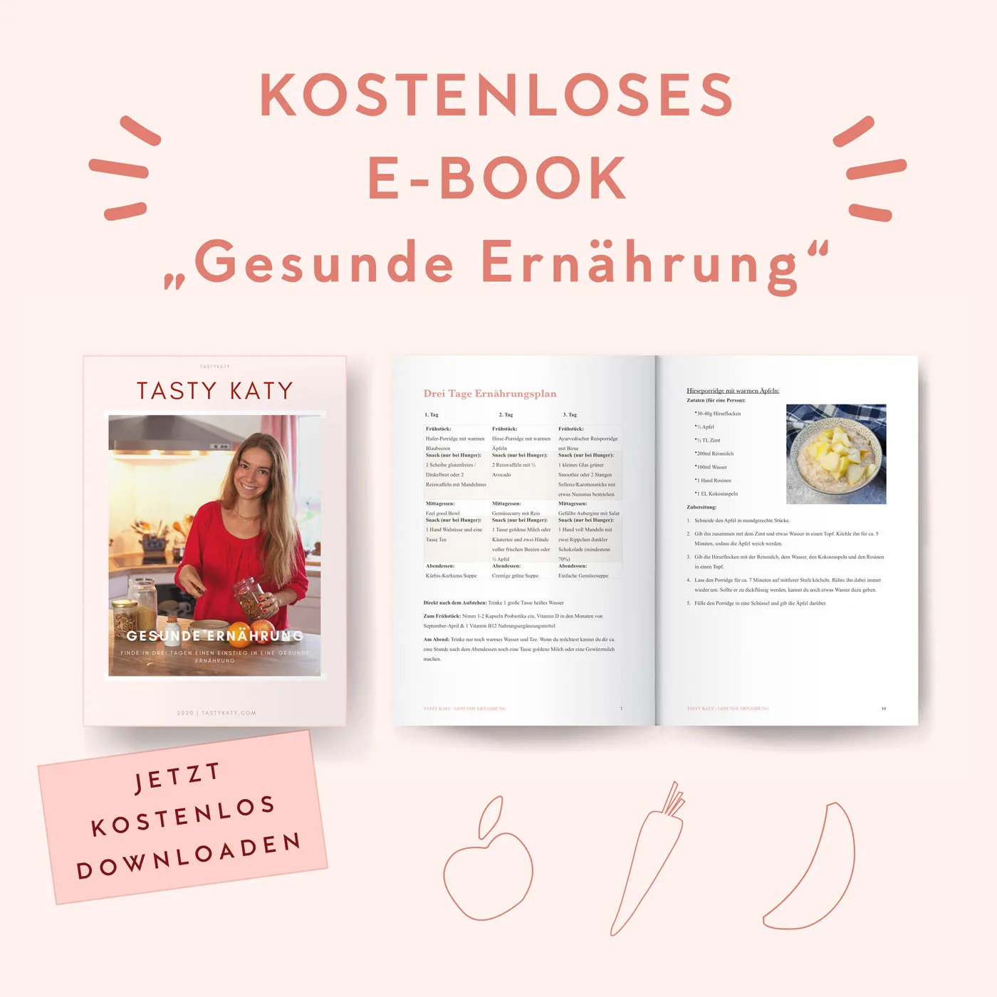 Kostenloses E-Book Gesunde Ernährung Mockup von Tasty Katy mit Ernährungsplan und Rezepten