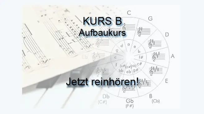 Kurs B Aufbaukurs mit Notenrad und Klaviertasten, Play-Button