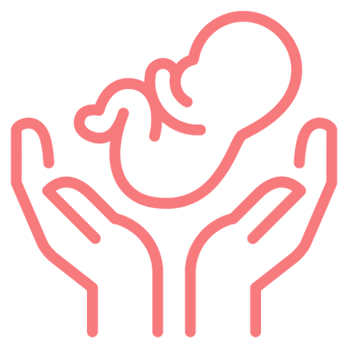 Babyhandling – Videokurs für Eltern von Pelle Wiedling 9 Icon Fetus in schützenden Händen – Strichzeichnung in Rosatönen