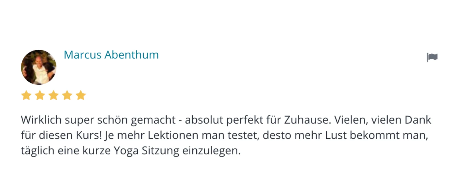 Bali Flow Yoga – Videokurs zur Asana-Praxis von Anna Kalhammer 5 Kundenstimme von Marcus Abenthum mit 5-Sterne-Bewertung zum Yoga-Kurs
