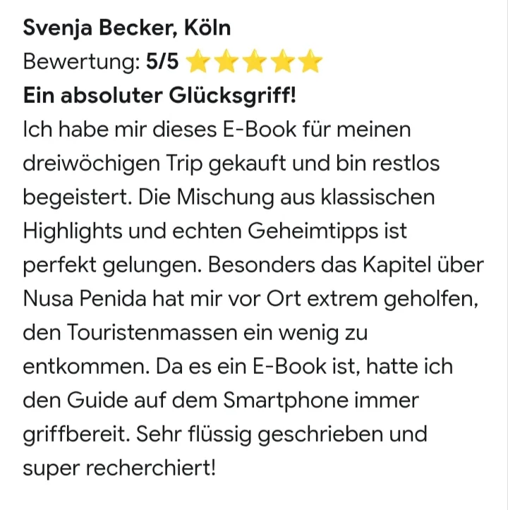 Kundenbewertung von Svenja Becker Köln, 5 von 5 Sternen, positive E-Book Rezension