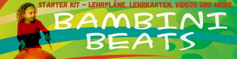 Bambini Beats Manual/Workbook mit Videos – Trommelanleitung Kita 7 Bambini Beats Starter Kit Banner mit Kind und buntem Hintergrund