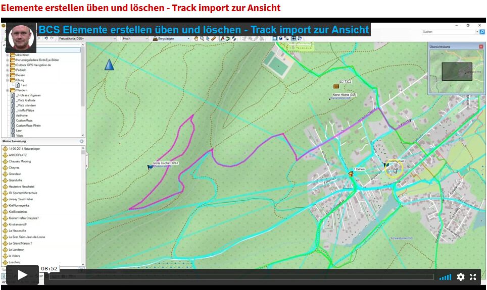 BaseCamp Seminar Screenshot mit Kartenansicht und Track-Import-Tutorial