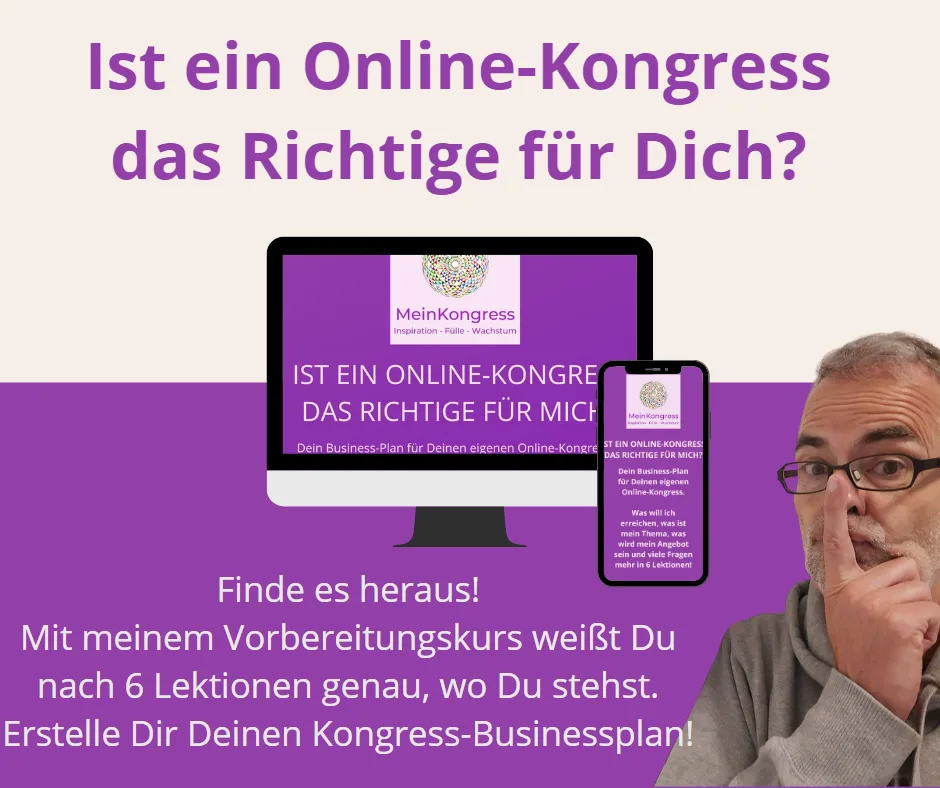 MeinKongress Kursangebot mit Frage und Call-to-Action für Online-Kongress Vorbereitung