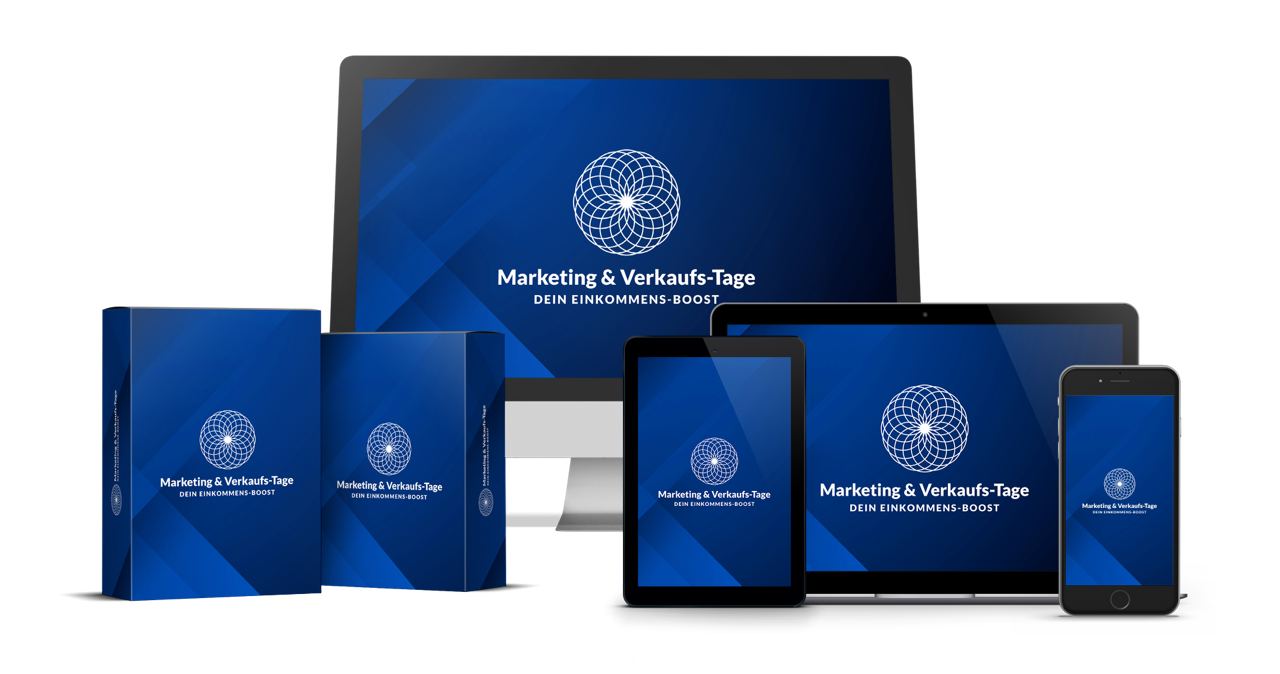 Marketing & Verkaufs-Tage Produktpaket auf verschiedenen Geräten: Desktop, Tablet, Smartphone, Boxen