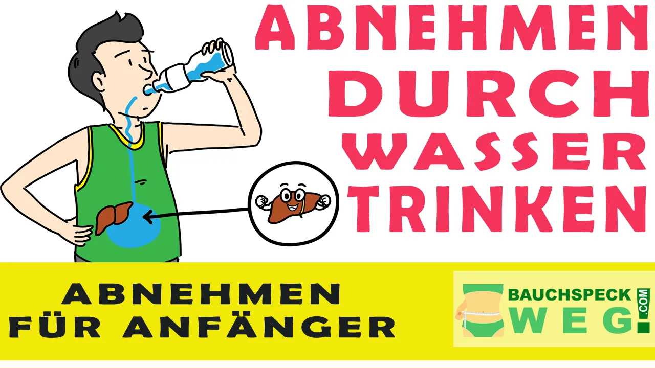 Infografik Abnehmen durch Wasser trinken - Person trinkt Wasser mit Leber-Symbol