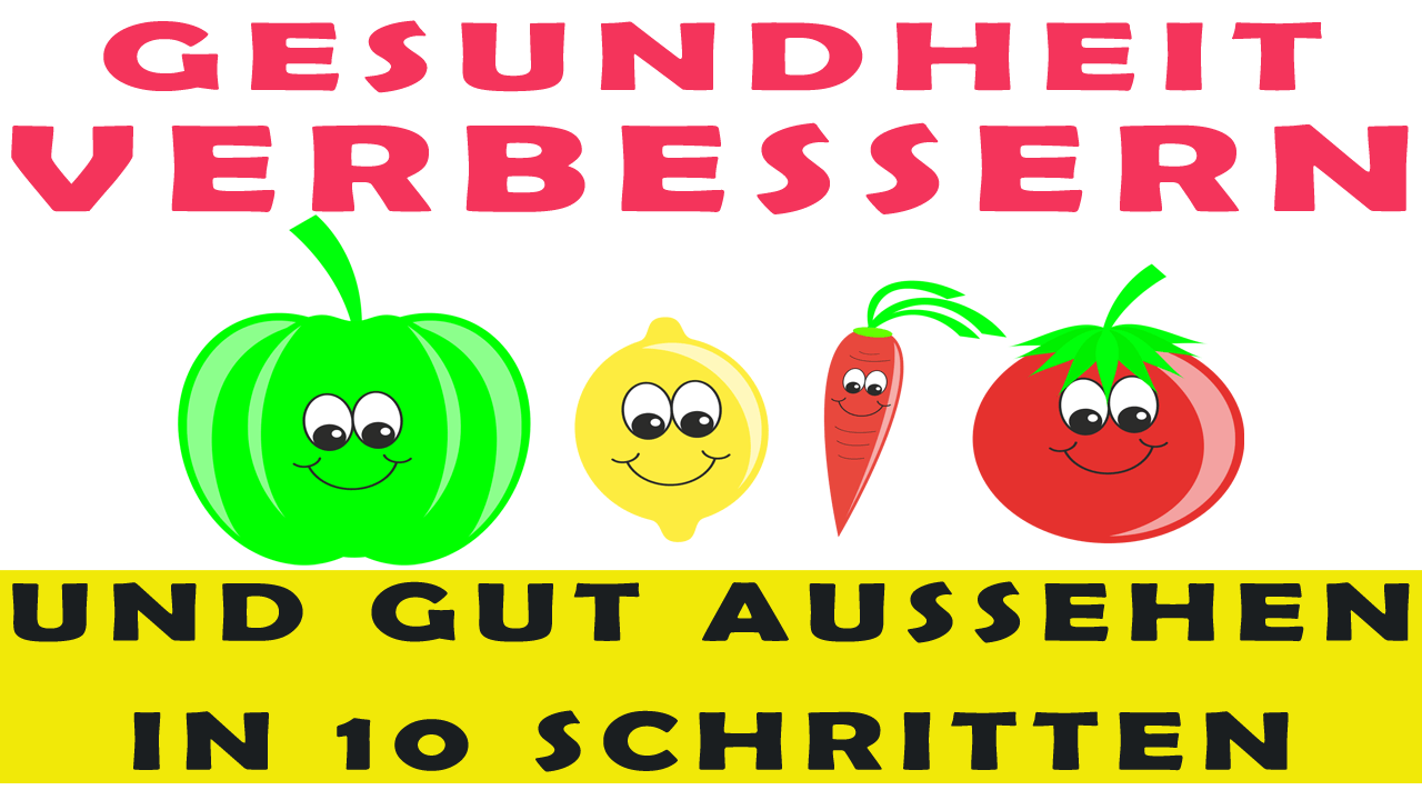 Infografik Gesundheit verbessern - animierte Gemüse-Charaktere Apfel Zitrone Chili Tomate