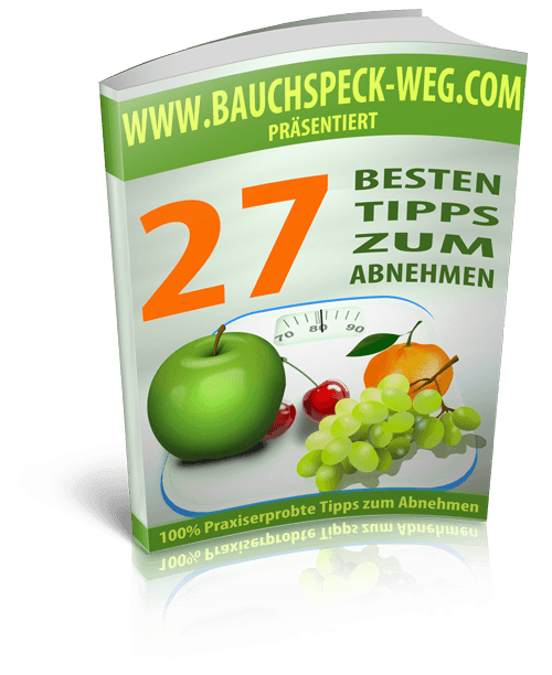 27 Besten Tipps zum Abnehmen Lead Magnet E-Book Cover mit Apfel, Traubten und Waage