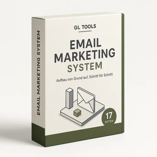 E-Book Cover Email Marketing System von GL Tools, 3D Buchverpackung mit Briefumschlag-Grafik