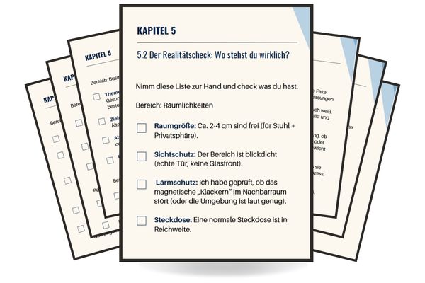 Kapitel 5 Seite des Business Guide mit Realitätscheck-Checkliste für Beckenbodenstuhl