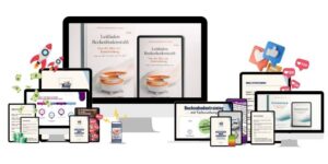 Business Guide Produkt-Mockup mit Beckenbodenstuhl Leitfaden auf verschiedenen Geräten