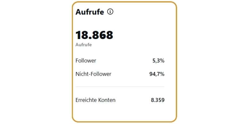Screenshot einer Analyse-Grafik mit 18.868 Aufrufen und Statistiken zu Followern